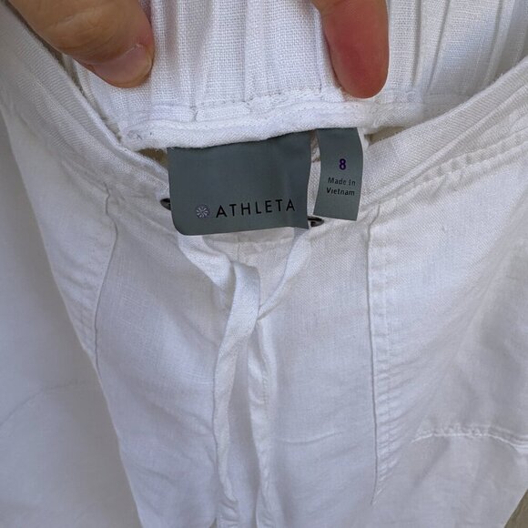 Athleta Linen Ankle Pants Women's 8 White Beach Summer Flowy Casual Lightweight - Picture 4 of 12